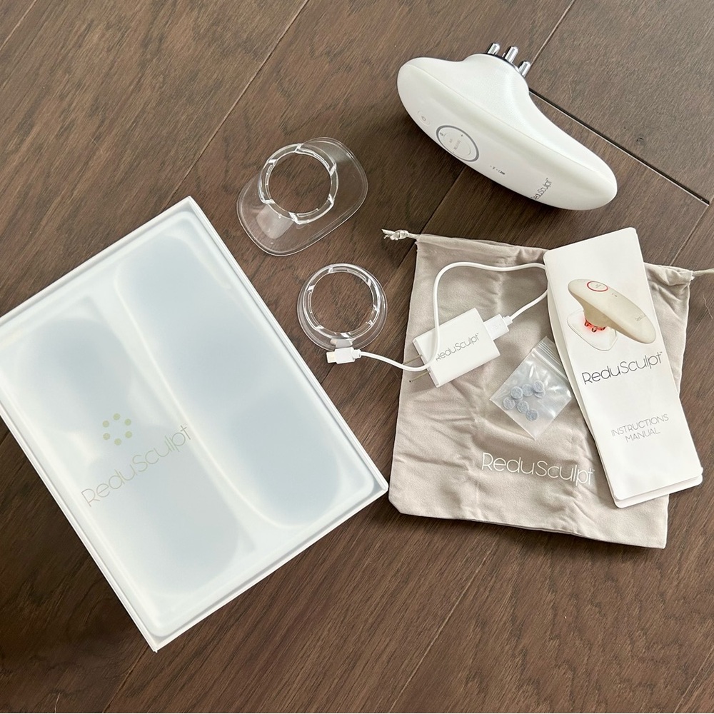 Red Electronic Device with Accessories